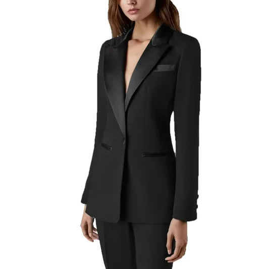 Elegant Black Women Suit 2 Piece Wedding Tuxedos Party Office Work Slim Fit Business Lady Suit Blazer Jacket With Pant