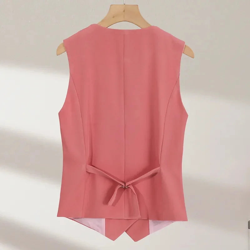 2025 Summer V-Neck Vest Women Thin Loose Waistcoat Double-breasted Sleeveless Blazer Female Slim Short Vest Femme Slim Buttons