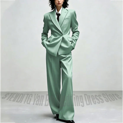 Casual Women Suit Trendy Solid Black Long Sleeve Lapel Straight Fashion Jacket Pants All-Match Shopping Street Style Daily Wear
