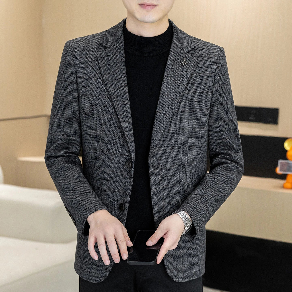 Men's Single Breasted Blazer Smart Casual Autumn Jacket