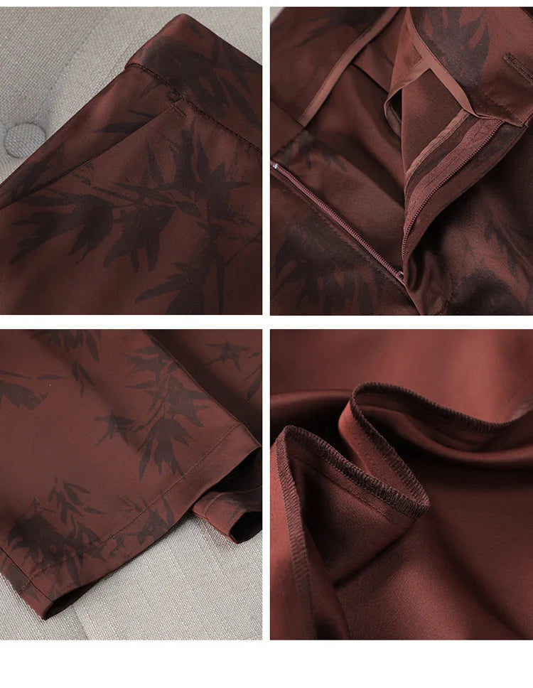 Two-Piece Leaf Print Blazer Pantsuits Set for Women Office Ladies Business Single Buttons Formal Spring Autumn Trousers Suit
