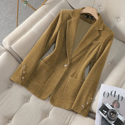 Spring Autumn New Suit Coat Women Fashion Slim Gold velvet Long-sleeved Suit Jacket Female Commuting Business Casual Blazer coat