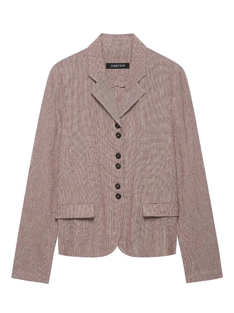 Casual Women Houndstooth Linen Blazer 2026 Spring Autumn Elegant Female Long Sleeves Lapel Collar Office Slim Suit Outerwear