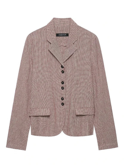 Casual Women Houndstooth Linen Blazer 2026 Spring Autumn Elegant Female Long Sleeves Lapel Collar Office Slim Suit Outerwear