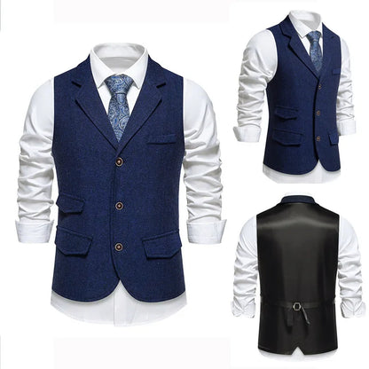 Men's Waistcoat Herringbone Tweed Slim Fit Wool Blend Formal Vest for Wedding