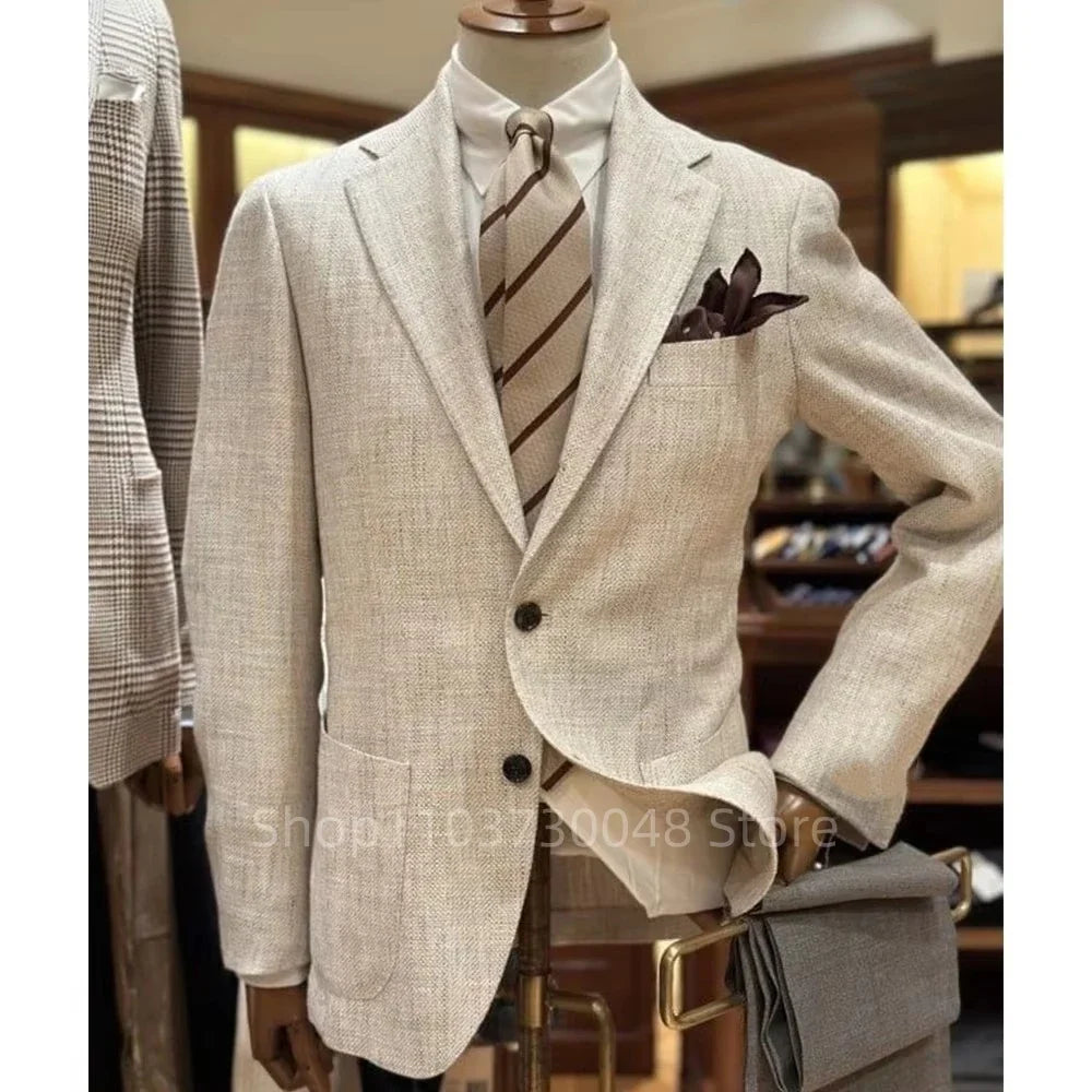 Casual Men's Wedding/Business Blazer Slim Fit 1 Pcs Summer Beach Slim Fit Linen Smoking Jacket Notch Lapel Fashion Suit Coat