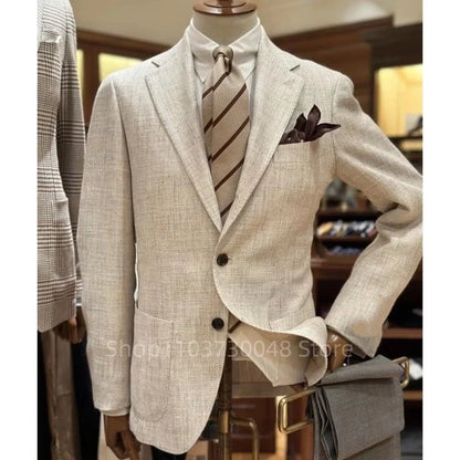 Casual Men's Wedding/Business Blazer Slim Fit 1 Pcs Summer Beach Slim Fit Linen Smoking Jacket Notch Lapel Fashion Suit Coat