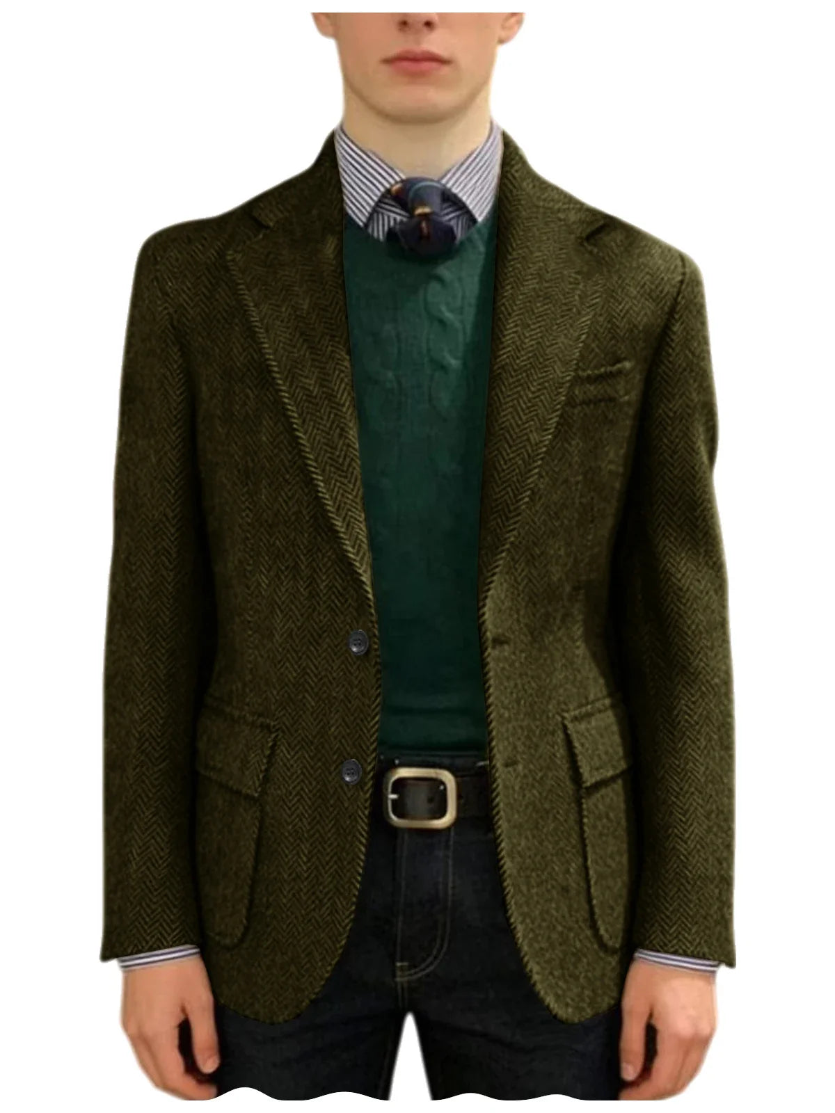 Men's Herringbone Tweed Blazer Classic Fit 2-Button Notch Lapel Flap Pockets Suit Jacket Casual Daily Business Men Sport Coat