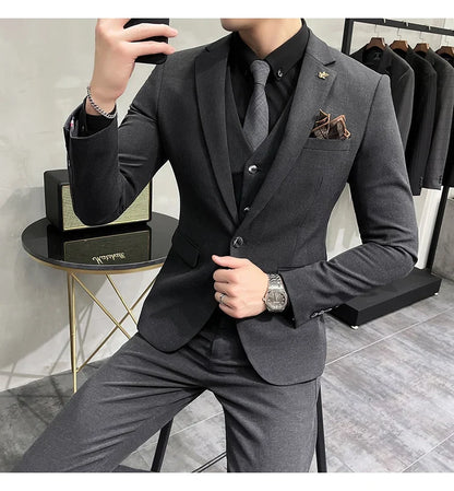 (Jacket +Vest+Pants) Plus Size 7XL-S Men Korean Slim Fit Groom Wedding Business Casual Tuxedo Mens Work Social Suit 3 Pieces