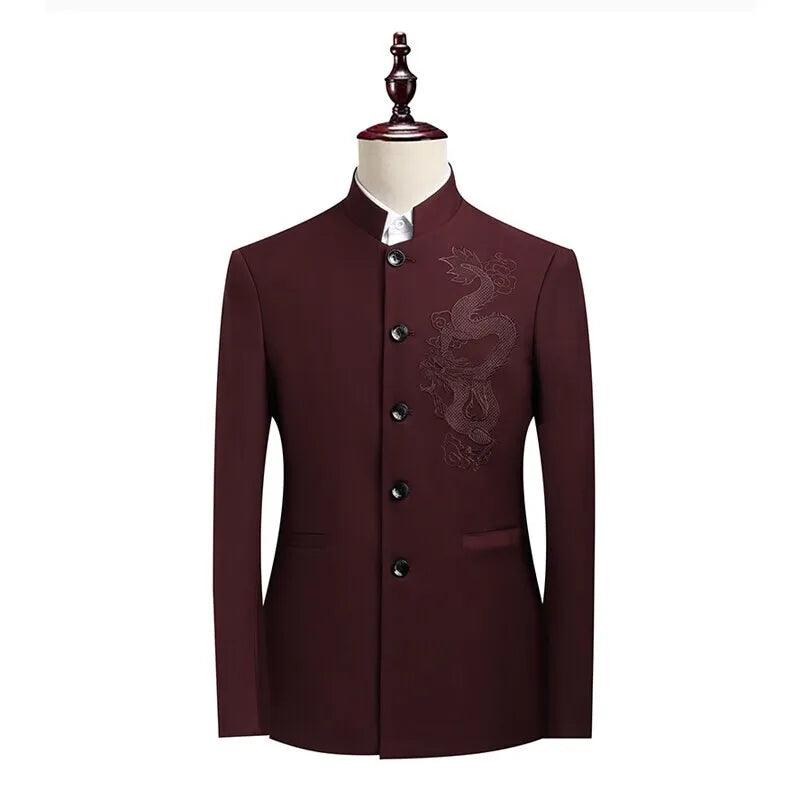 Blazer Men Fashion Gentleman Business Slimming Outdoor Zhongshan Suit Trendy Banquet Host Casual Wedding Stand-up Collar Blazer