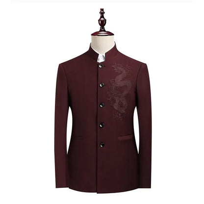 Blazer Men Fashion Gentleman Business Slimming Outdoor Zhongshan Suit Trendy Banquet Host Casual Wedding Stand-up Collar Blazer