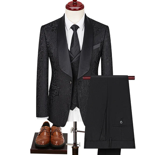 2025 Men's Jacquard Suits 3 Pieces ( Jacket+vest+pant) Wedding Dress Groom's Suit Host's Performance Party Stage Formal Clothing