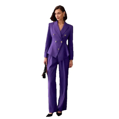 High Quality Purple Women's Suits Double Breasted Peak Lapel Slim Fit Clothing Customized 2 Piece Jacket Pants Sets Blazer 2026