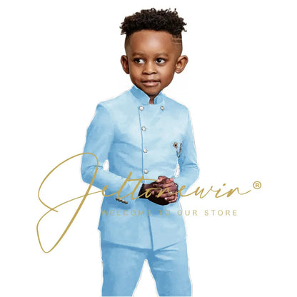 Royal Blue Boys Suit 2 Piece Wedding Tuxedos Double Breasted Jacket Pants Slim Fit Kids Formal Party Outfit Blazer Sets