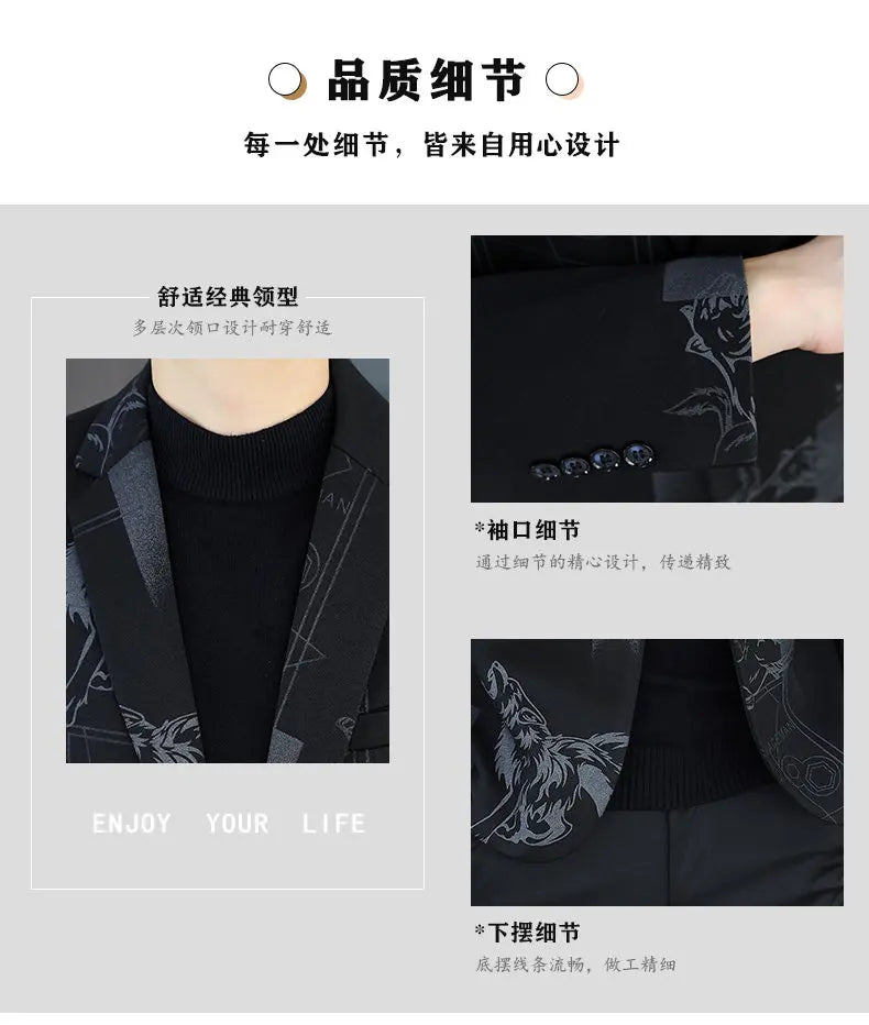 Blazer Autumn and Winter Men's Fashion Business Outdoor Travel Checkered Wedding Youth Slimming Casual High Formal Wear Blazer