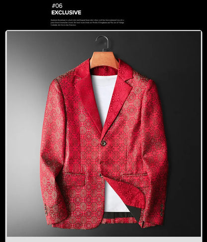 Luxury Vintage Jacquard Suit Jacket Men High Quality Casual Business Social Formal Jackets Banquet Party Host Wedding Blazers