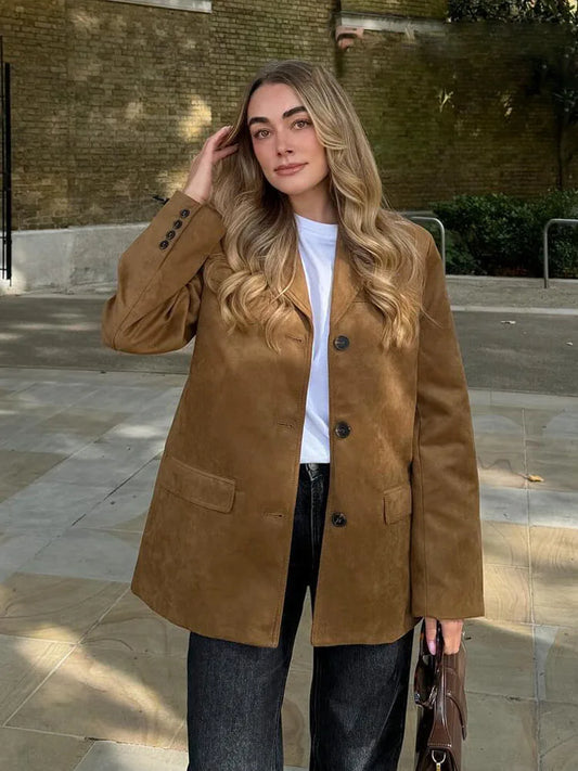 Female Autumn Casual Blazers Coat Solid Turn-Down Collar Long Sleeve Pocket Single Breasted Women New Fashion Coats