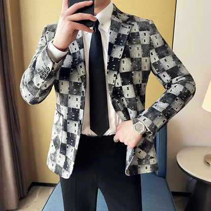 New High Qualitys Denim Jacquard Suit Jacket Men Slim Fit Business Social Formal Social Suit Coats Tailcoats Men Clothes 4XL-M
