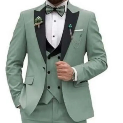 Slim Fit Peaked Lapel Formal Men Suits Solid Business Wedding Tuxedo Fashion Groom Outfit with Blazer Vest Pants for Prom Dinner