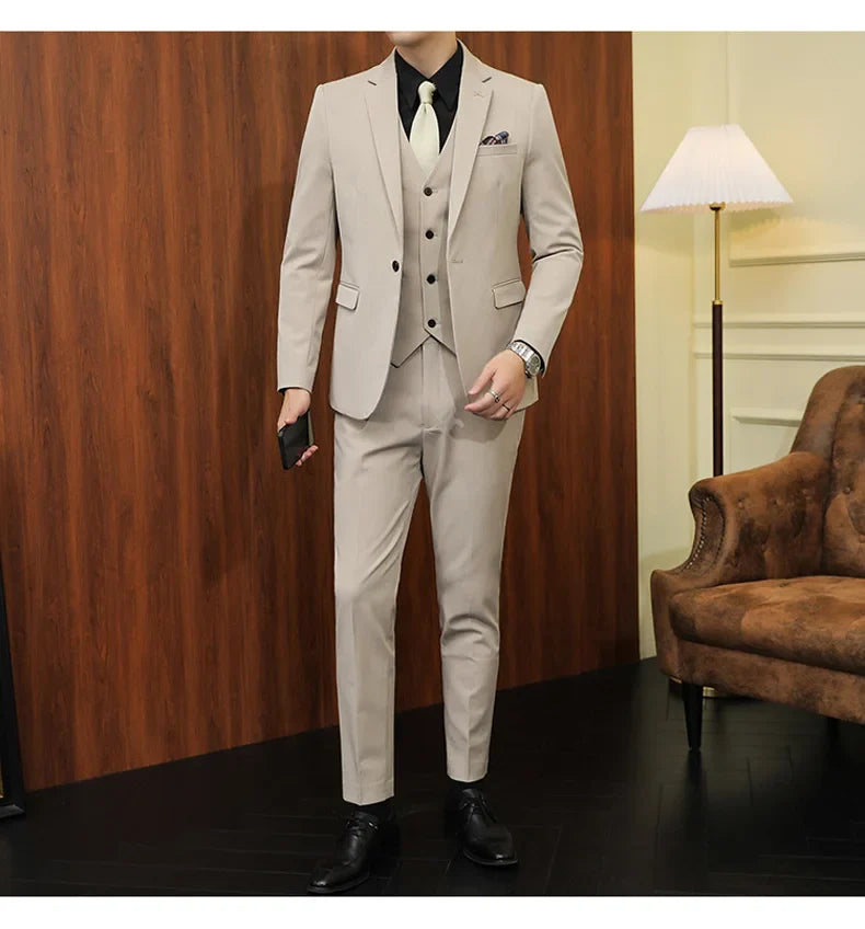 2025 Men's Wedding Suit Vest Trousers Set Fashionable Handsome Solid Color Groom's Three-Piece Outfit Available in Sizes M-7XL