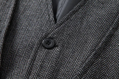 Men's Triple-Breasted Herringbone Tweed Vest – Retro Fake Two-Piece Waistcoat for Weddings & Smart-Casual Occasions