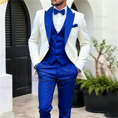 Elegant Men's Suit Set 3 Pieces Blazer Vest Pants Fashion Wedding Birthday Party Groom Homme Costume Formal Peak Lapel Tuxedos