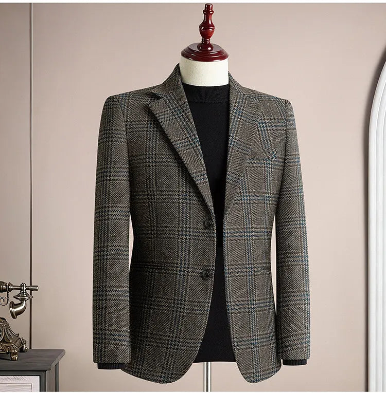 High Quality Retro Fashion 50% Woolen Men's Suit Jacket Autumn Winter Thicken Warm Business Slim Casual Wedding Coats Tailcoat