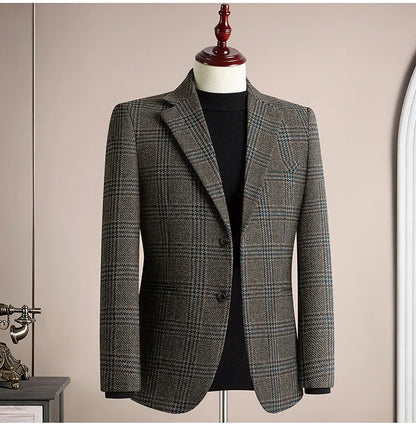 High Quality Retro Fashion 50% Woolen Men's Suit Jacket Autumn Winter Thicken Warm Business Slim Casual Wedding Coats Tailcoat