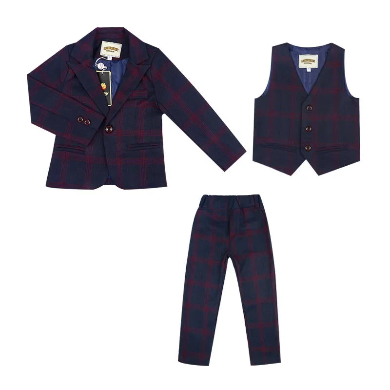 Flower Boys Purple 3Pieces/Set Jacket Vest Pants Wedding Tuxedo Suit Kids Formal Blazer Children Party Performance Dress Costume