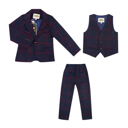 Flower Boys Purple 3Pieces/Set Jacket Vest Pants Wedding Tuxedo Suit Kids Formal Blazer Children Party Performance Dress Costume