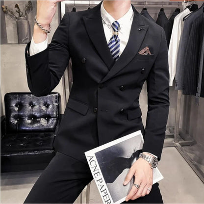 Men's 2 Piece Formal Business Suit Set with Tie Two Button Wedding Groomsmen Party Jacket And Pants Ensemble