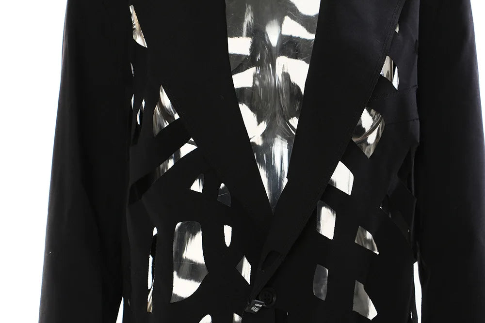 Women Chic Blazer Hollow Out Niche Design Single Button Notched Collar High-end Jacket Fashion Coat New Spring 2026 HK19476