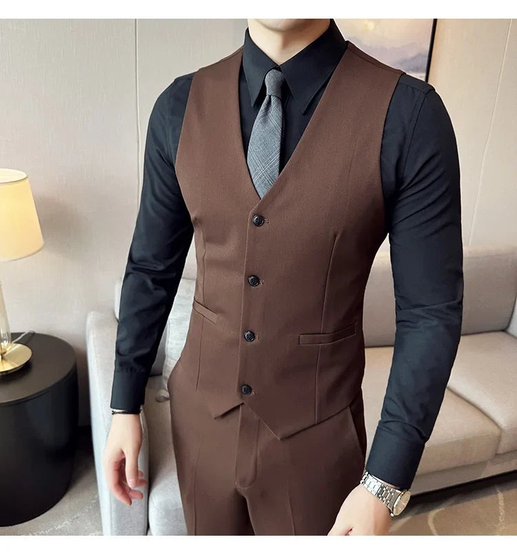 (Jackets +Pants ) Men's Suits 2 Piece High-Quality Double Breasted Lapel Solid Business Groom Wedding Tuxedo Banquet Clothing