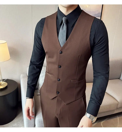 (Jackets +Pants ) Men's Suits 2 Piece High-Quality Double Breasted Lapel Solid Business Groom Wedding Tuxedo Banquet Clothing