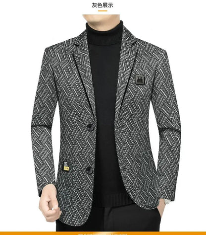Blazer Men's Fashionable Business Banquet Dance Singer Striped Fitted Casual Trendy Wedding Banquet Dress Performance Blazer