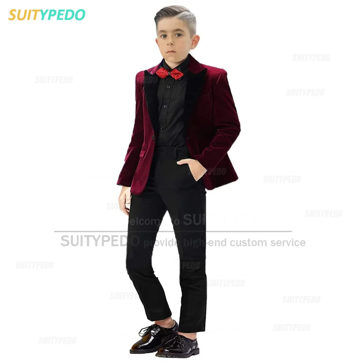 Fashion Purple Boy Suit Set Peaked Lapel Blazer And Pants 2 Pieces Wedding Party Costume Children Birthday Photography Tuxedos