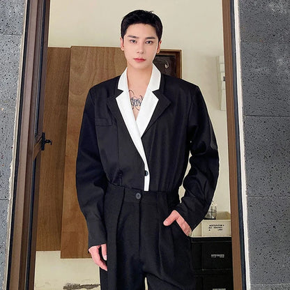 Collar Double 2026 Contrast Spring Layer New Color Casual Blazer Coat Men's Fashion Handsome Elegant Male Clothes JY8406