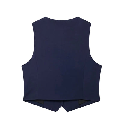 Cropped Formal Vests Woman Office Sleeveless Women's Suit Vest Summer Button Black White Short Vest Casual Working Vest