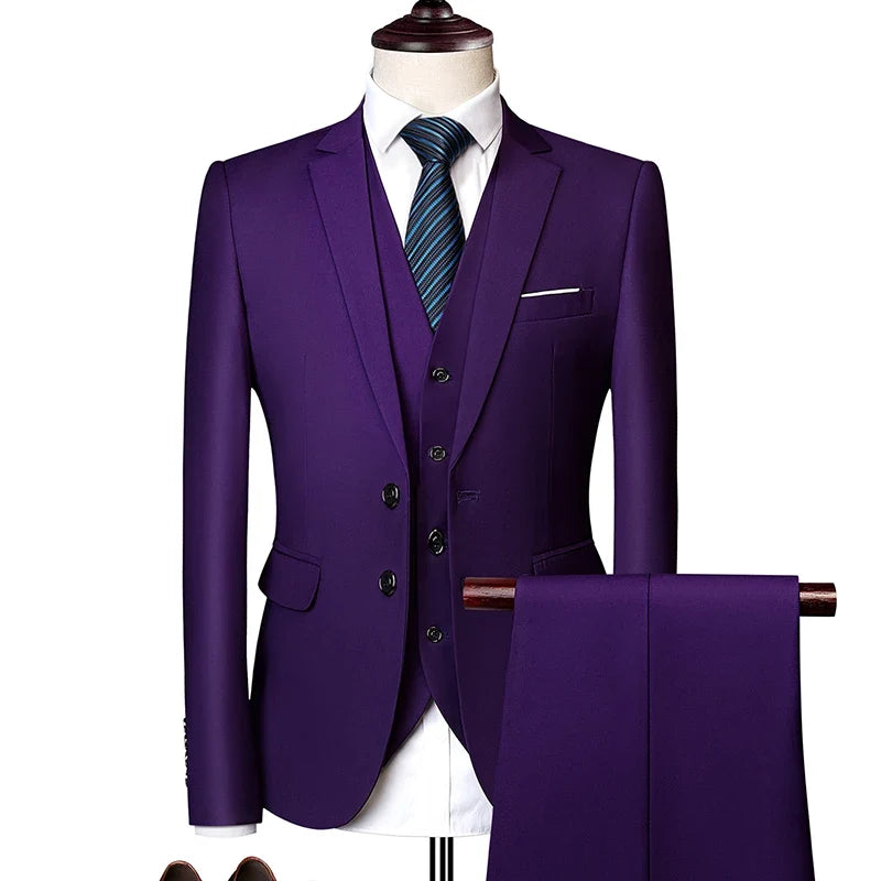 Men's Three-Piece Suit – Slim Fit Wedding & Business Formal Suit with Vest and Trousers
