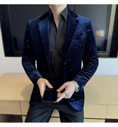 Luxury Velvet Bronzing Suit Jackets Men High Quality Slim Fit Business Elegant Blazer Coat Homme Formal Social Prom Tuxedo 4XL-M