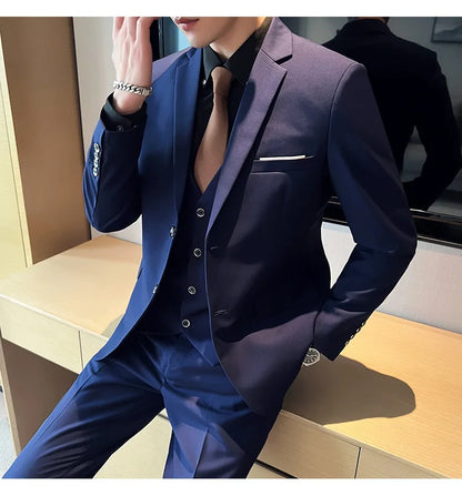 Men's Three-Piece Slim Fit Suit – Blazer, Vest, and Pants for Wedding, Business, and Formal Occasions