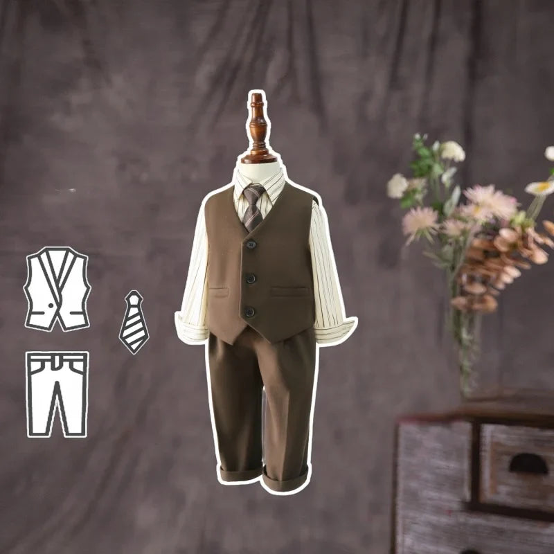Flower Boys Wedding Outfit Boys Plaid Suit Autumn Winter Blazers Jacket Trousers Set Kids Piano Performance Tuxedo