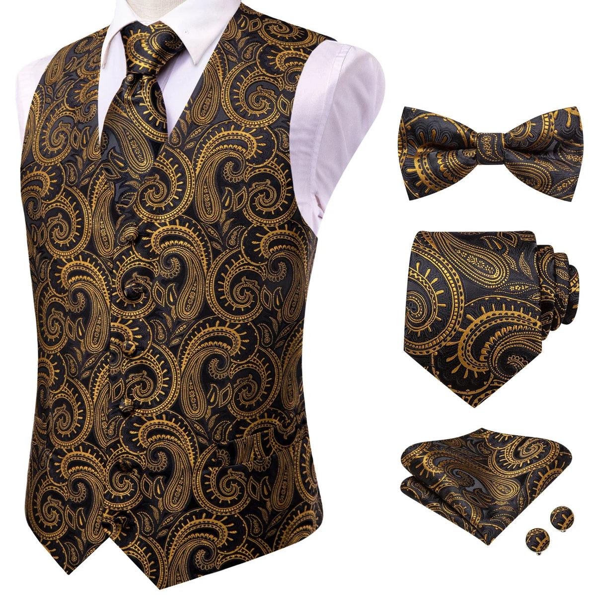 Men's Vest 5-Piece Paisley Double Breasted Waistcoat Set for Weddings and Formal Events