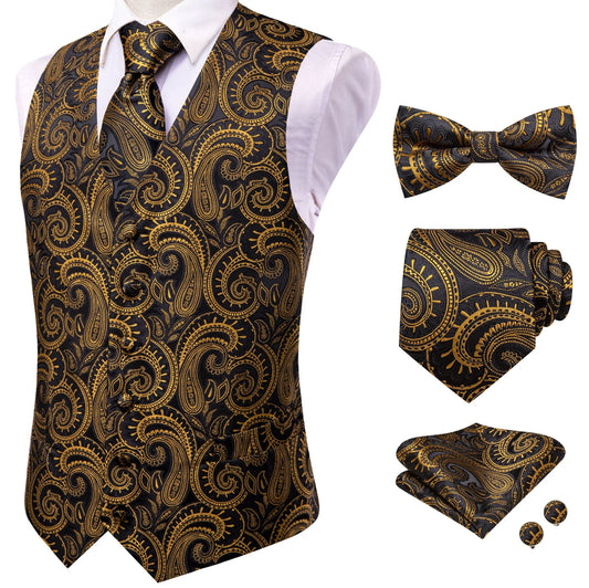Men's Vest 5-Piece Paisley Double Breasted Waistcoat Set for Weddings and Formal Events
