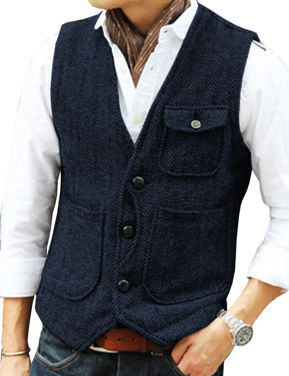 Men's Suit Vest Single Breasted Herringbone Smart Casual Wedding Business Waistcoat