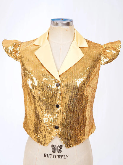 Womens Sparkly Disco Cosutme Sleeveless Vests Sequin Waistcoat for Rave Music Festival Nightclub Jazz Dance Party Dressy Tops