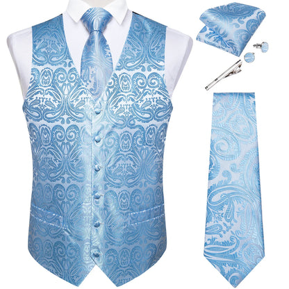Men's Suit Vest Set with Tie, Handkerchief & Cufflinks for Wedding & Banquet