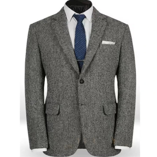 Men's Suit Blazer Herringbone Single Breasted Formal Jacket for Wedding and Groom Wear