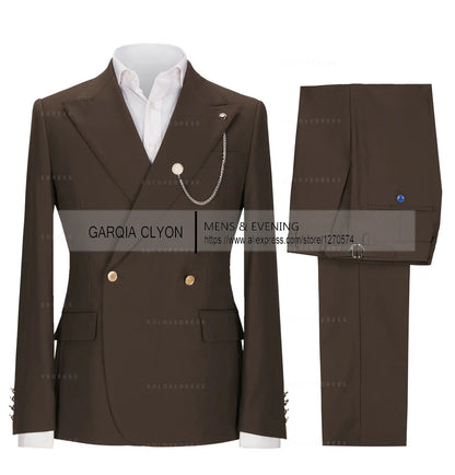 Lapel Men's Suits Slim Fit 2 Pieces  Tuxedo Casual Business Single Breasted One Button  Groomsmen For Wedding（Blazer+Pants)