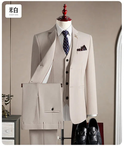 Men's Slim Fit 3-Piece Suit Set for Wedding, Banquet & Performance – Multiple Colors
